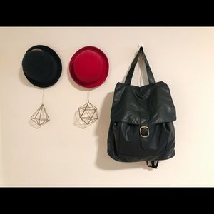 Black faux leather backpack